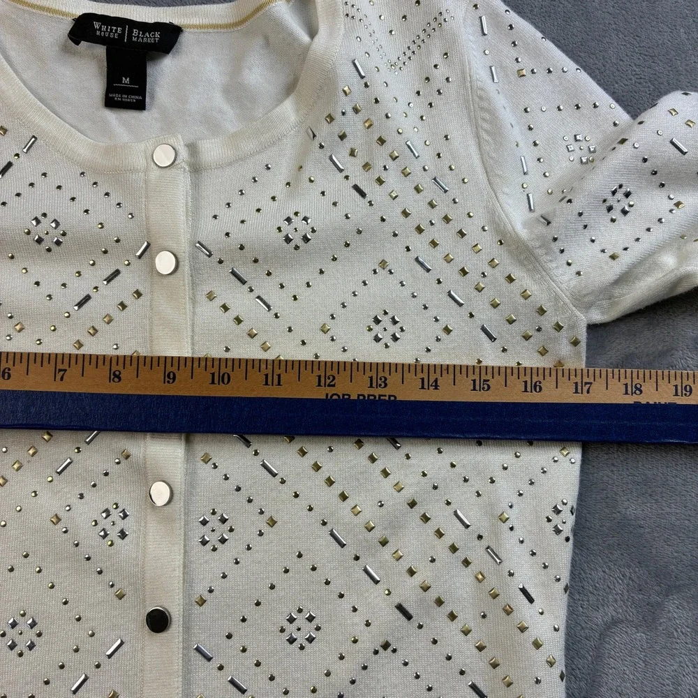 White House Black Market Ecru Size Small Embellished Cardigan‎ Cream  3/4 Sleeve